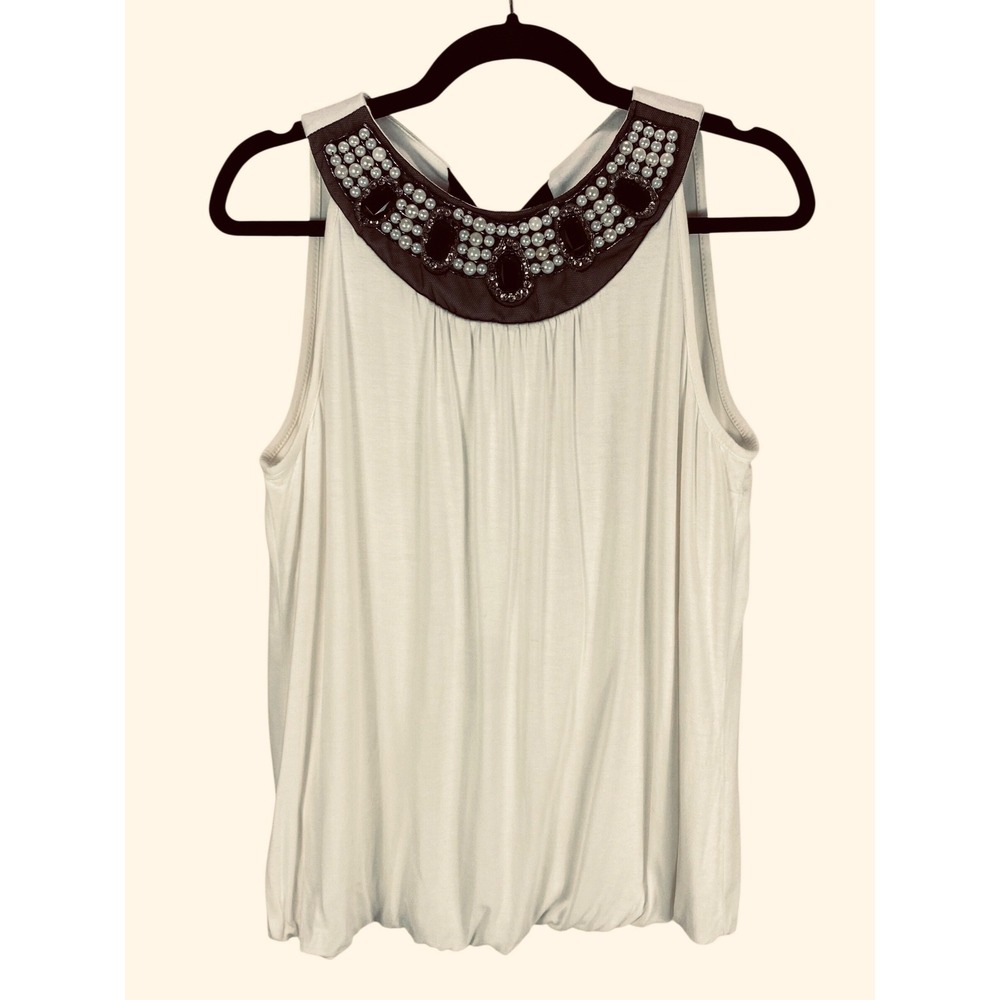 NWT Dressbarn Embellished Sleeveless Tank Top size PM Ivory Cream